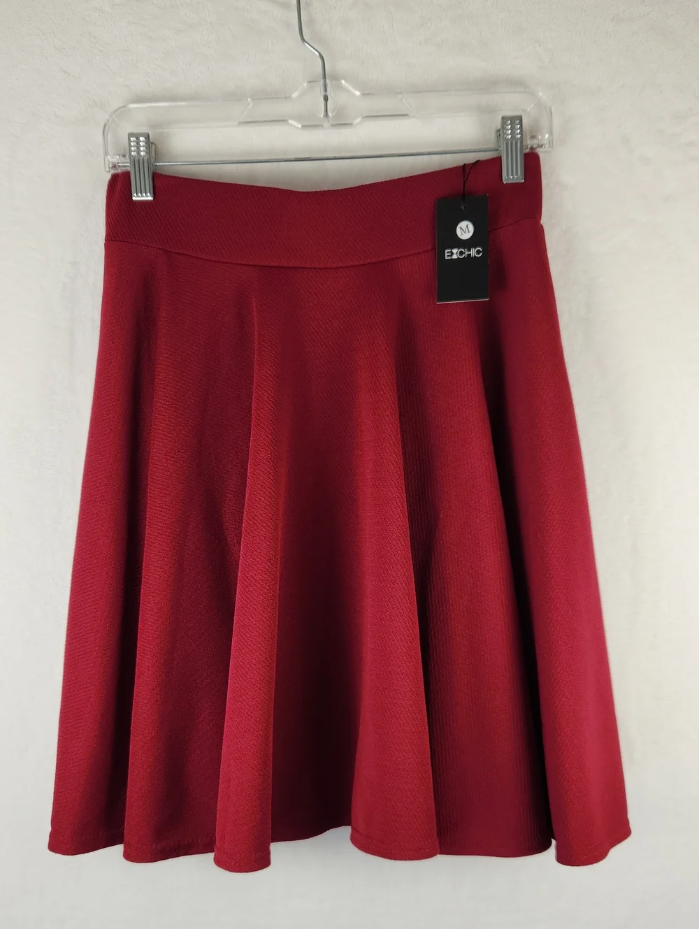 EXCHIC Skirt Maroon A-line Skirt Elastic Waistband Flared Skater Silhouette M‎
